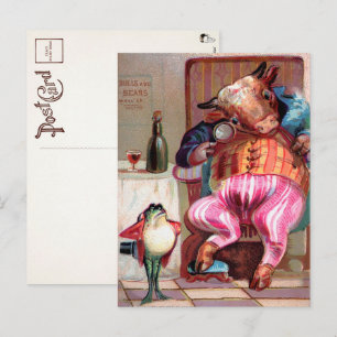 Cartão postal vitoriano de touro e sapo