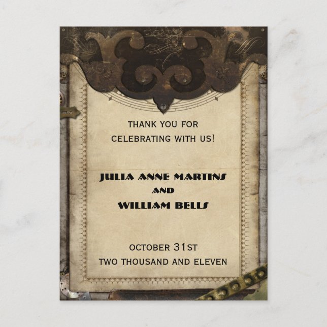 Cartão Postal Vitoriano Steampunk Obrigado Cartões-postais (Frente)