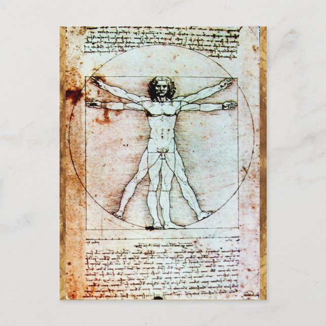 Cartão Postal VITRUVIAN MAN , Antiquado BURACO Castanho (Frente)