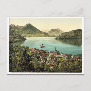 Cartão Postal Vitznau e Rigibahn, Lago Lucerne, Suiça cl