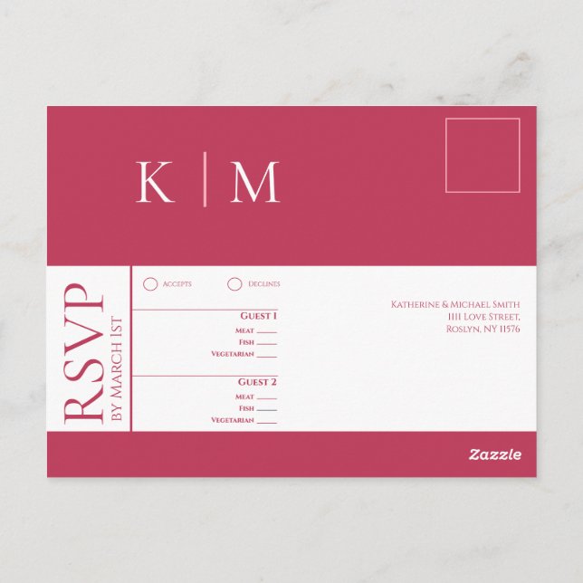 Cartão Postal Viva Magenta e White-RSVP-Casamento- (Verso)
