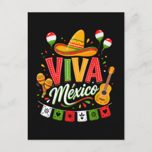 Cartão Postal Viva México Chapéu Mexicano Maracas