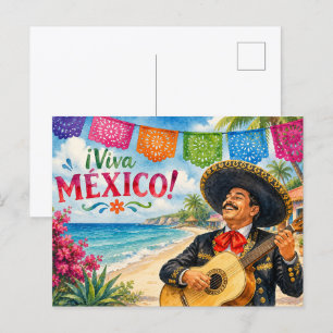 Cartão Postal Viva México Mariachi violão praia lembrança
