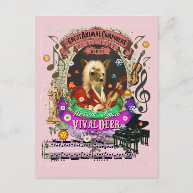 Cartão Postal Vivaldeer Funny Deer Fawn Animal Compositor Vivald (Frente)
