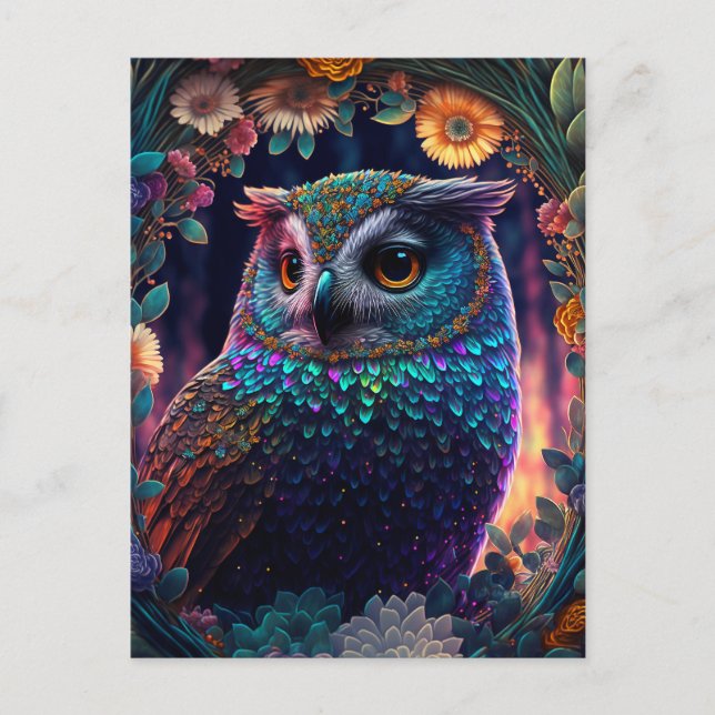 Cartão postal Vivid Rainbow Owl (Frente)