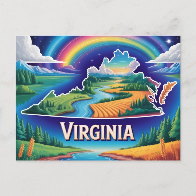 Cartão Postal Vivid Virginia Conceptual Map Art (Frente)