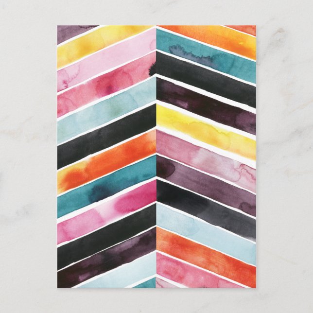 Cartão Postal Vivid Watercolor Chevron I (Frente)