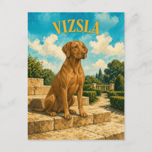 Cartão Postal Vizsla, Arte Canino em Aquarela Vintage