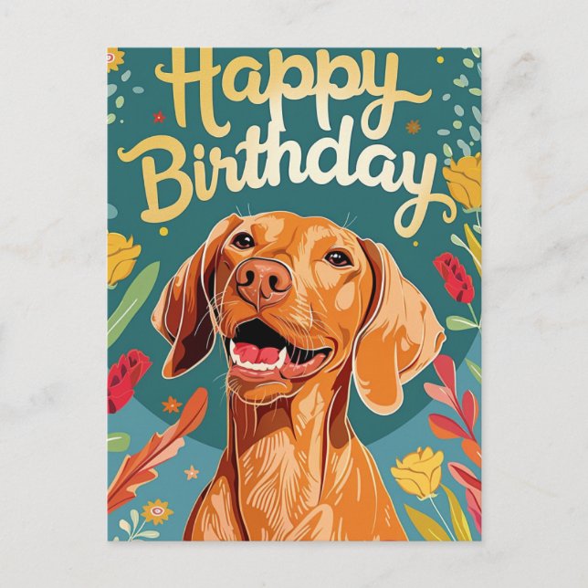 Cartão Postal Vizsla Birthday (Frente)