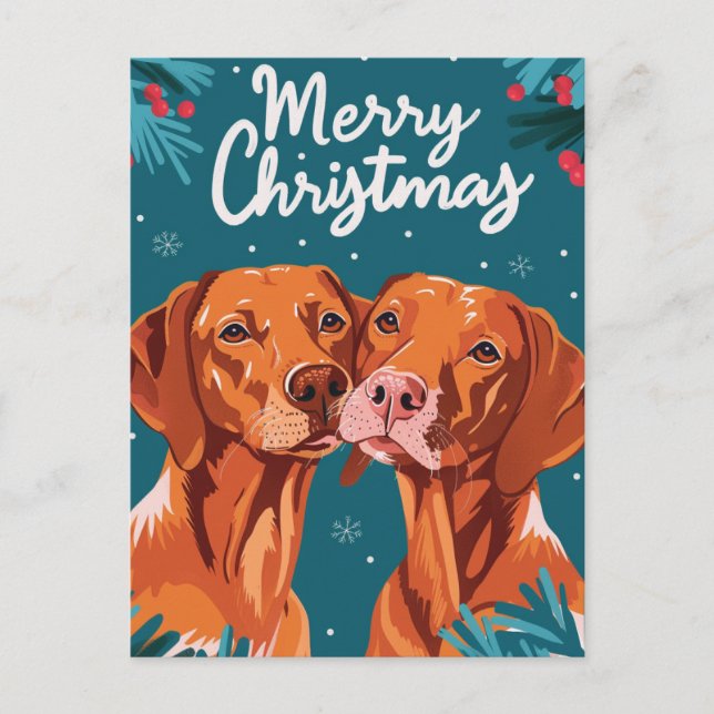 Cartão Postal Vizsla Merry Christmas (Frente)
