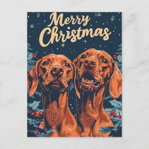 Cartão Postal Vizsla Merry Christmas