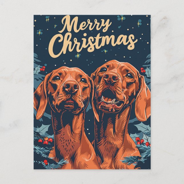 Cartão Postal Vizsla Merry Christmas (Frente)