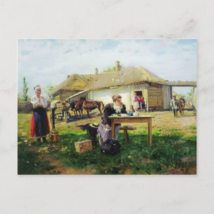 Cartão Postal Vladimir Makovsky - Chegada de uma Senhora da Esco