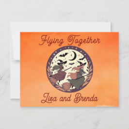 Cartão Postal Voando juntos - Dia das Bruxas Personalizado