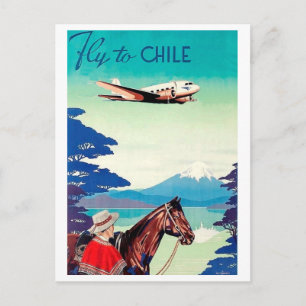 Cartão Postal Voar para o Chile, homem com cavalo, companhia aér