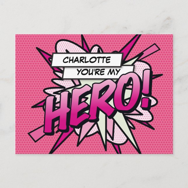 Cartão Postal Você é meu HEROI Fun Retro Arte Pop de Quadrinhos (Frente)