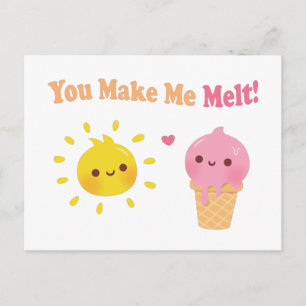 Cartão Postal Você Me Faz Derreter, Sol e Sorvete, Humor de Amor
