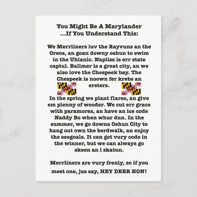 Cartão Postal Você Pode Ser Um Cartão-Postal Da Marylander (Frente)