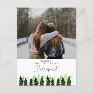 Cartão Postal Você será minha dama de Bridesmaid Rustic Pine Tre