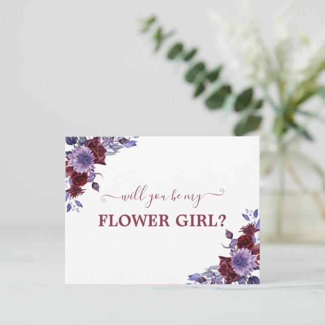 Cartão Postal Você Será Minha Dama de Flores Roxo Floral (Em pé/Frente)