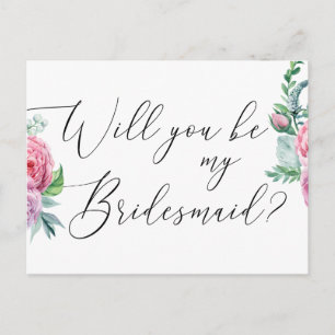Cartão Postal Você será minha dama de honra. Floral boho aquarel