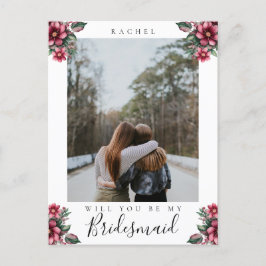 Cartão Postal Você será minha foto Floral da Bridesmaid Burgundy