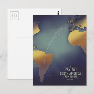 Cartão Postal Voe para a América do Sul a partir da Europa mapa