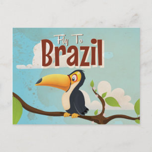 Cartão Postal Voe para o Brasil pôster de férias vintage