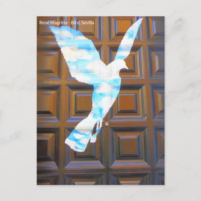 Cartão Postal Vogel von René Magritte an Tür in Sevilla (Frente)