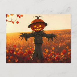 Cartão Postal Vogelscheuche mit Kürbiskopf im Herbst