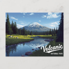 Cartão Postal Volcanic Snow Peak River Vintage Art