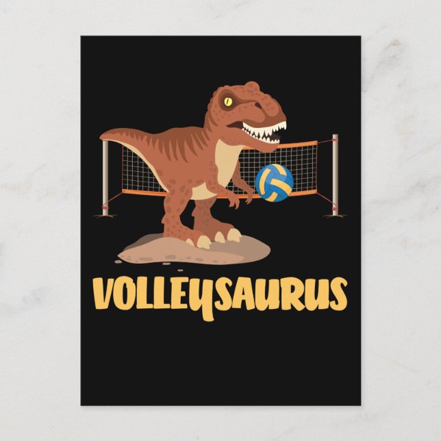 Cartão Postal Voleibol jogar Trex Funny Dino Esporte (Frente)