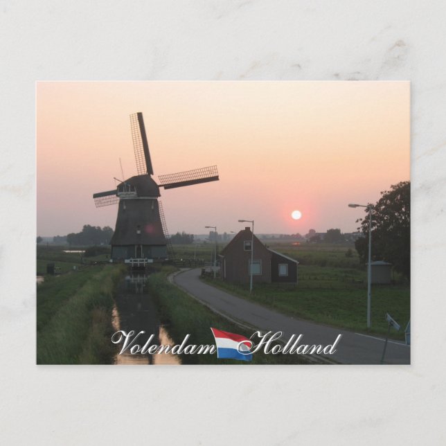 Cartão postal Volendam Sunset Windmill Holland (Frente)