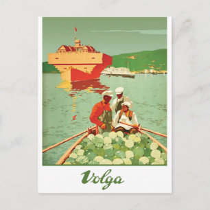 Cartão Postal Volga, embarcações de navegação e comerciantes de