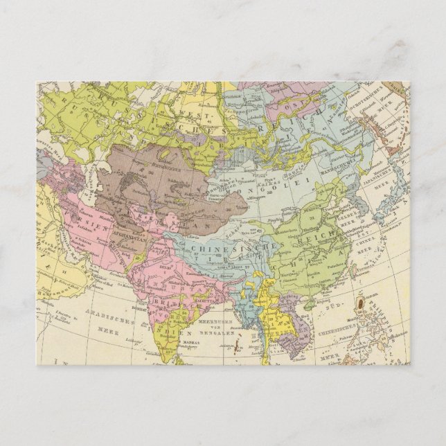 Cartão Postal Volkerkarte von Asien - Mapa da Ásia (Frente)