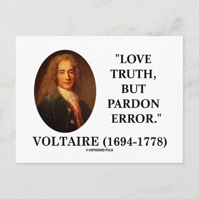 Cartão Postal Voltaire Love Truth Mas Pardon Error Cote (Frente)