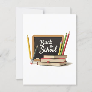 Cartão Postal "Voltando à Escola" Antigo Quadro Negro e Livros