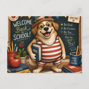 Cartão Postal Voltar à Escola PNG de Cachorro, Design de Cachorr