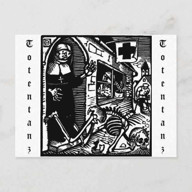 Cartão postal Vom Totentanz Nun e Skeleton (Frente)