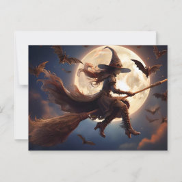 Cartão Postal Voo à Lua das Bruxas de Bruxas Steampunk