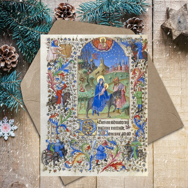 Cartão Postal Voo da Santa Família no Egito no Natal (Holy Family Flight into Egypt Christmas Nativity Medieval Catholic Christmas Postcard)