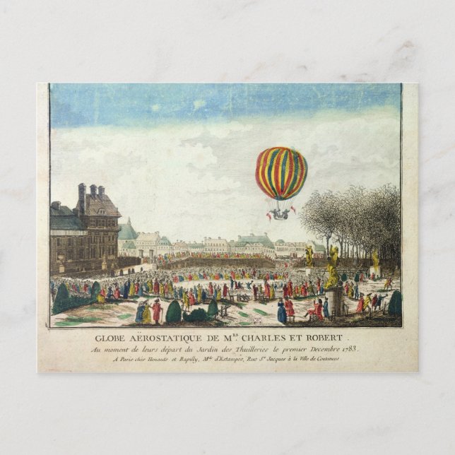 Cartão Postal Voo de Jacques Charles e Nicholas Robert (Frente)