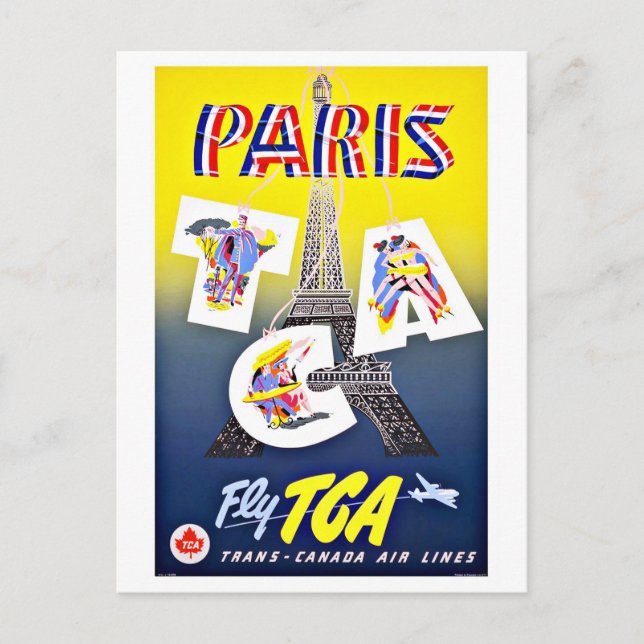 Cartão Postal Voo de Paris com a Canada Airlines (Frente)