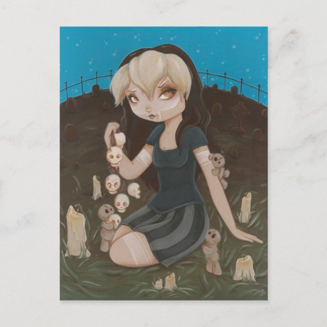 Cartão Postal Voodoo GOTH garota caveira (Frente)