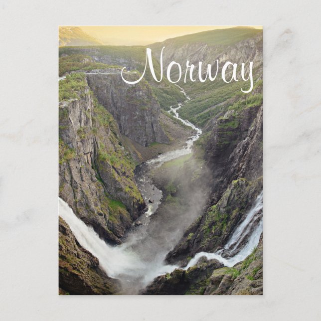 Cartão Postal Voringsfossen — cachoeira de texto na Noruega — ca (Frente)