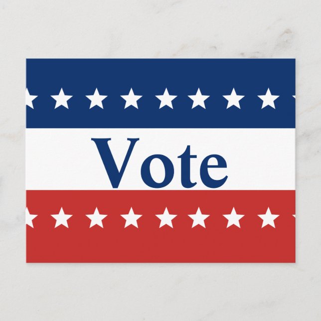 Cartão Postal Votar branco vermelho e azul com estrelas (Frente)