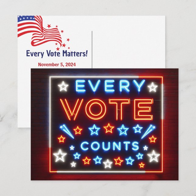 Cartão Postal Votar Lembrete - Sinal de Neon (Frente/Verso)