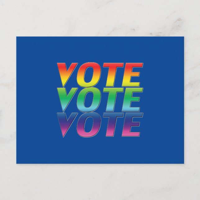 Cartão Postal "Votar" orgulho lgbtq lgbt arco-íris azul (Frente)