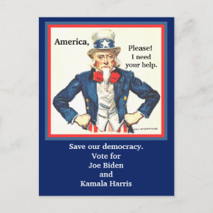 Cartão Postal Vote em Joe Biden & Kamala Harris, Tio Sam Pic
