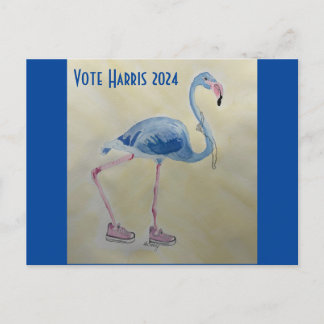 Cartão Postal Vote Harris 2024 Blue FLAmingo com Cartão-Postal d